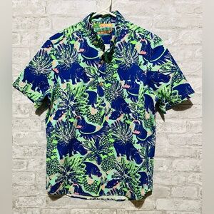 Chubbies Weekend 1/4 Button Up Pullover Shirt Hippopotamus Floral Print